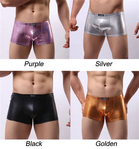 Sexy Shiny Faux Leather Boxer Briefs Men S Thong Lingerie Sissy Mesh T Back Underpants