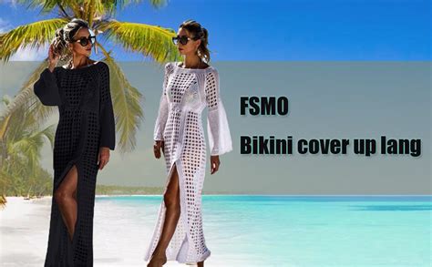 Fsmo Damen Langarm Strandkleid Gestrickte Schlitz Bikini Cover Up Strandponcho Sommer Lange