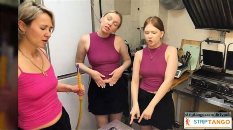 Hot Beautiful Woman Licks Hot College Babe During Their Work In A Fast Food