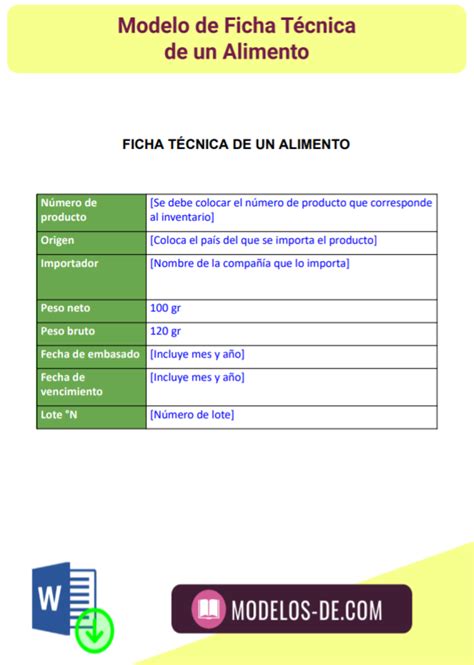 Ejemplos Y Formatos De Fichas T Cnicas En Word Gratis