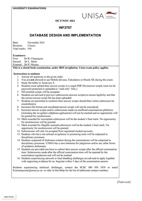 INF3707 OCT NOV Examination 2021 98906 Unisa Studocu