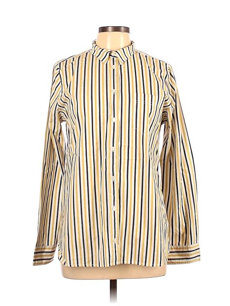 J Crew 100 Cotton Stripes Yellow Long Sleeve Button Down Shirt Size 12