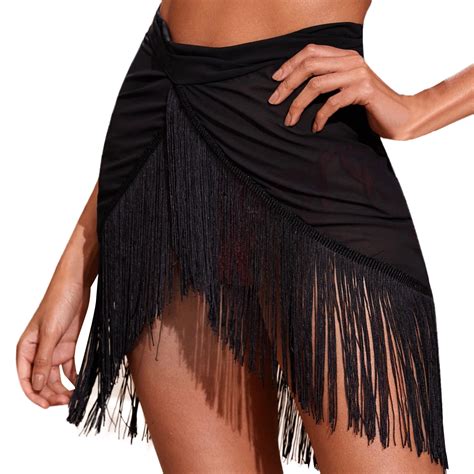 Lowprofile Women S Swim Skirt Ruffle Trim Sheer Beach Cover Up Beach Wrap Bikini Shiny Wraps