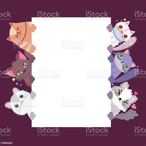 Cats Adorable Cute Animals Domestic Feline With Banner Stock