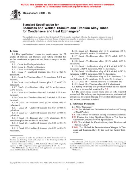 ASTM B338 05 Standard Specification For Seamless And Welded Titanium