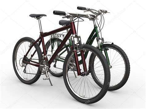 Современные велосипеды - зеленые и красные металлические цвета ...