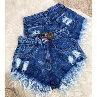 Short Jeans Feminino Cintura Alta Hot Pants Destroyed Desfiado Na Perna C S Alto Moda Blogueira