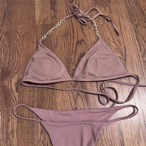 Brown Bikini Set With Chain Detailing Depop