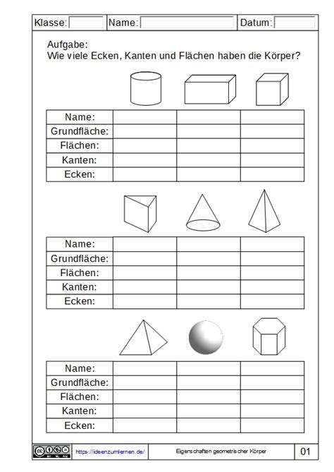 Geometrische Körper Eigenschaften Mathe Einheit 2 Raum Und Form