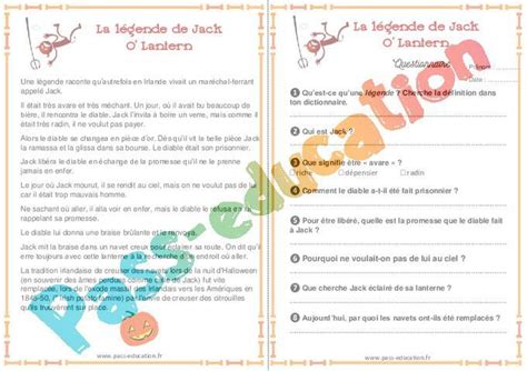 La légende de Jack o lantern Halloween Récit Ce2 Cm1 Cm2