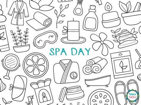 43 Spa Day Theme Digital Stamp Set Self Care Black And White