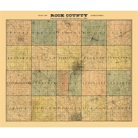 Historic County Map - Rock County Wisconsin - Hixon 1900 - 27.25 x 23