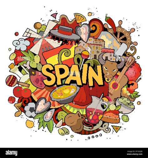 Spain Hand Drawn Cartoon Doodle Illustration Funny Spanish Design