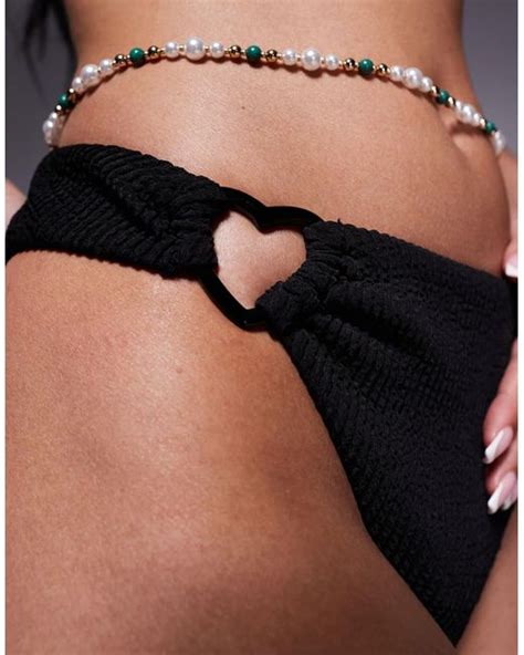 The Frolic Exclusive Crinkle High Leg Heart Detail Bikini Bottom Co Ord In Black Lyst