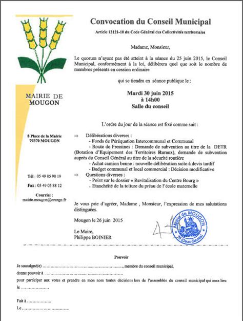 Convocation Du Conseil Municipal Du Mardi 30 Juin 2015 Osons Pour