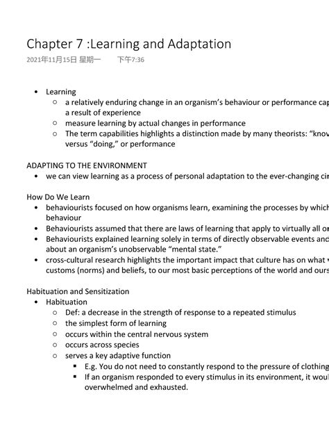 Chapter 7 Learning And Adaptation Learning A Relatively Enduring