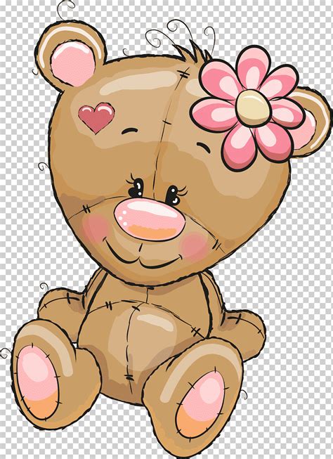 Juguete de peluche oso pardo caricatura dibujo amor flor marrón oso