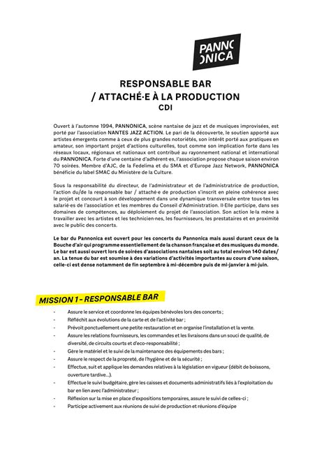 PANNONICA RECRUTE UN·E RESPONSABLE BAR ET ATTACHÉ·E À LA PRODUCTION