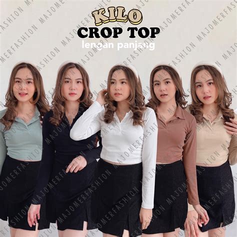 Jual Majomer Kilo Crop Top Lengan Panjang Crop Top V Kerah Rib