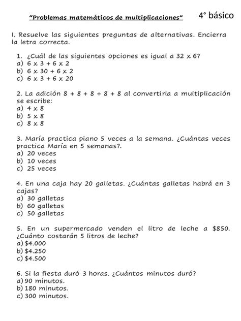 Problemas Matem Ticos De Multiplicaci N Profe Social