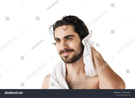 Portrait Attractive Man Naked Torso Drying Stock Photo 2409820903 Shutterstock