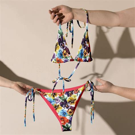 Fresh Flower Bouquet String Bikini Set Minimalist Recycled Eco Friendly Bikini Summer Floral