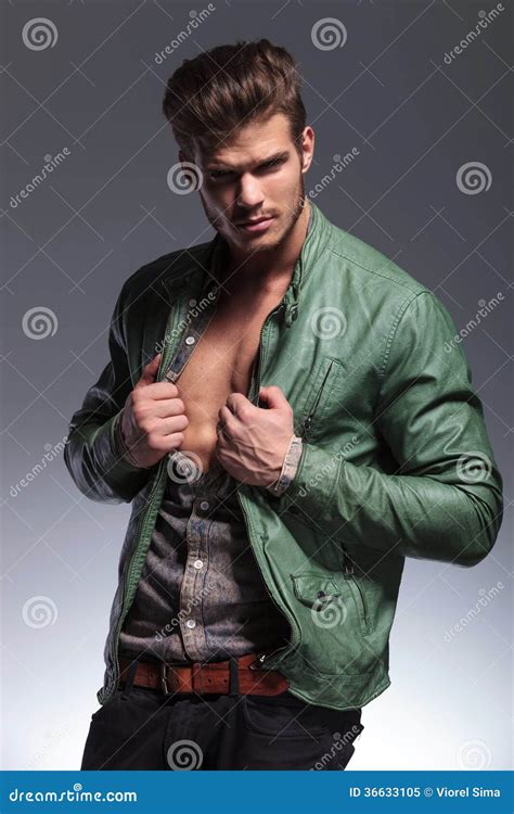 Men Muscular Chest Naked Torso Stand Sky Background Strong Muscles Emphasize Masculinity