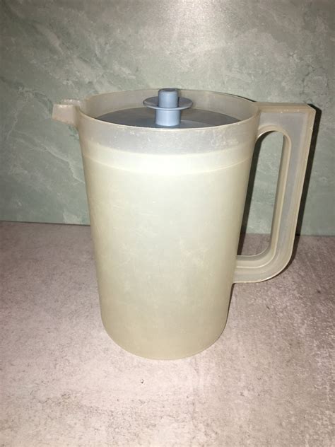 Vintage Tupperware Sheer Pitcher With Country Blue Top Etsy