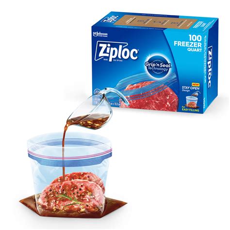 Ziploc® Brand Freezer Bags with New Stay Open Design, Quart, 100 Count ...