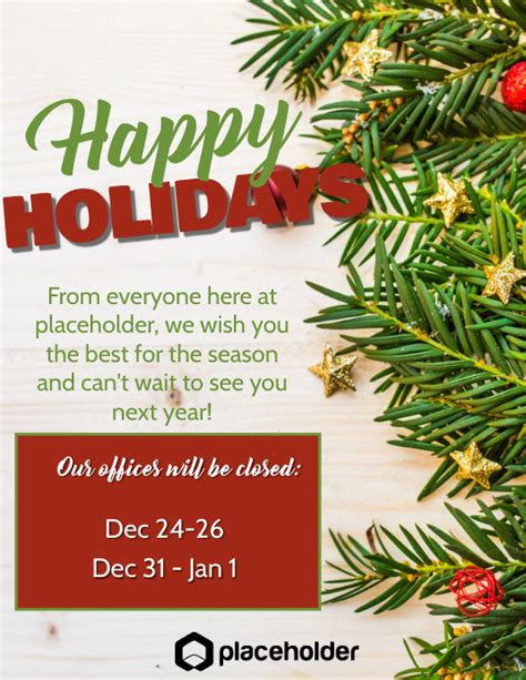 Copy Of Happy Holidays Office Closure Branches Postermywall