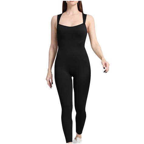 Olyvenn Ribbed Yoga Jumpsuits for Women Sexy Seamless Square Neck Tummy