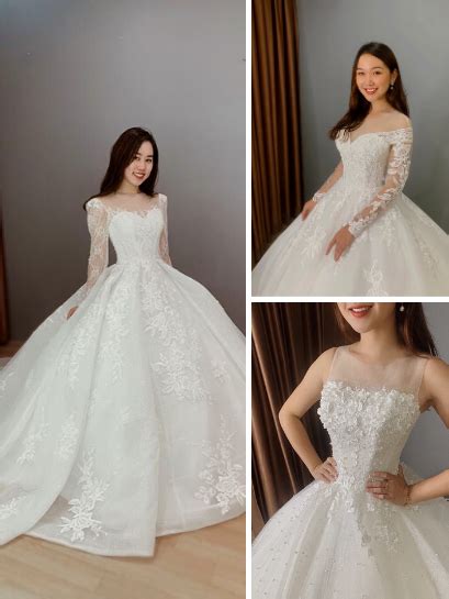 Feminine Long Sleeves Floral Lace White Ball Gown Wedding Dress Various Styles