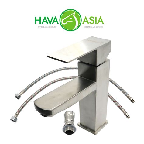 Havaasia Heavy Duty Stainless Steel Square Type Hot And Cold Faucet W Flexible Hose Code