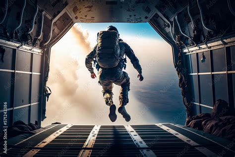 Airborne Soldier Jumping Out Of Plane Generative Ai Stock Illustration