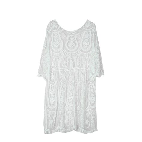 Huowey Women Swimwear New Lace Hollow Embroidered Backless Beach Skirt Casual Bikini Smock