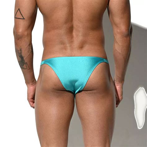 Men Low Waist Gay Sunbath Swimwear Solid Holiday Swim Tan Half Hip Pack