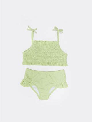 LCW baby Yeşil Esnek Kumaştan Kız Bebek Bikini Takımı S BL Z G G LCW