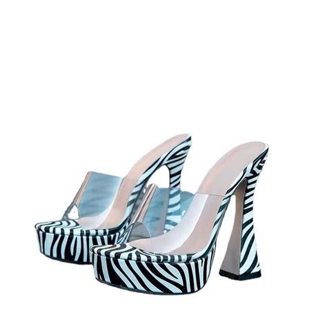 Womens Block Chunky Heels Mules Square Heeled Sandals Clear Lucite