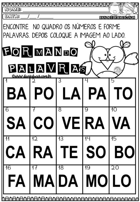 ATIVIDADES SOBRE FORMAÇÃO DE PALAVRAS 1º ANO 2º ANO