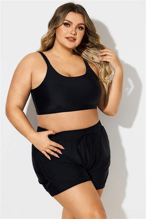 Plus Size Black Round Neck Bikini Top Meet Curve Meet Curve