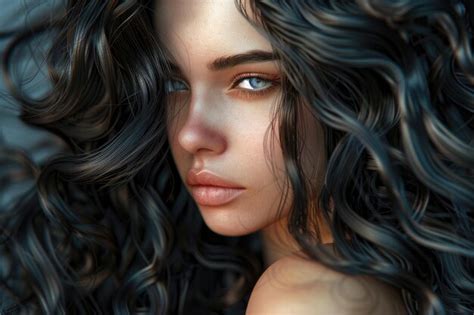 Premium Photo Beautiful Brunette Girl With Long Shiny Wavy Black Hair