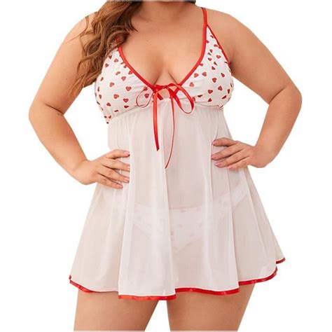 Femmes Plus Size Fashion Sling Love Heart Print Net Yarn Sexy Lingerie Chemise De Nuit N