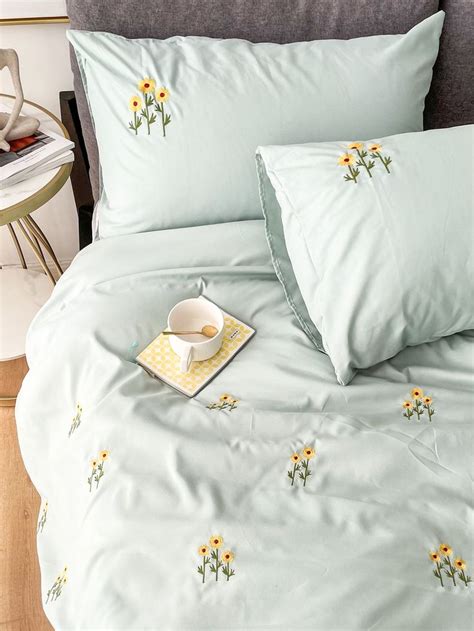 Flower Embroidered Duvet Cover Set Without Filler Bedroom Makeover