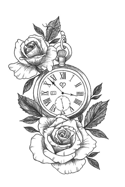 Stencil Line Drawing Pocket Watch Tattoo Design Follow The Tag System