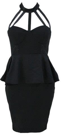 Women Sleeveless Off Shoulder Halterneck Black Peplum Dress Online