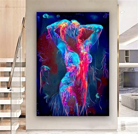 NAKED WOMAN Colourful Wall Art Ready To Hang Premium Printed Canvas Framed Print Paper