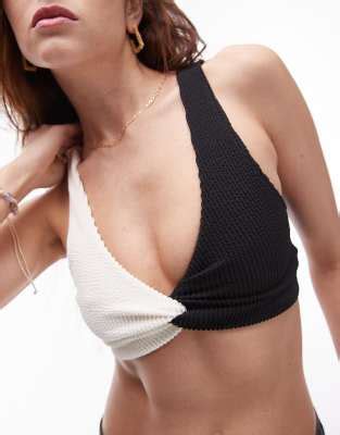 Topshop Haut de bikini froissé torsadé devant Noir et blanc contrastant ASOS
