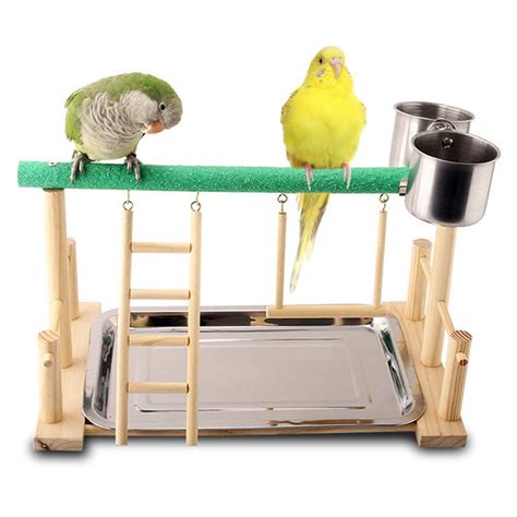 Qbleev Parrots Playstand Bird Playground Wood Perch Gym Stand Playpen