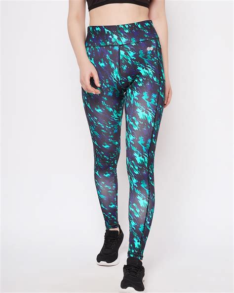 Buy Women S Seafoam Green Abstract Printed Slim Fit Activewear Tights For Women Green Online At