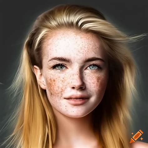 Beautiful Woman With Freckles And Blonde Hair Smiling On Craiyon